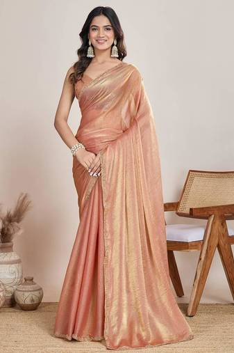 Peach chiffon embroidered saree