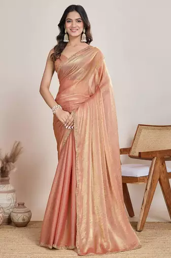 Peach chiffon embroidered saree