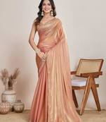 Peach chiffon embroidered saree
