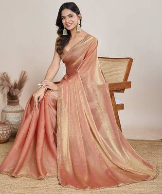 Peach chiffon embroidered saree 2