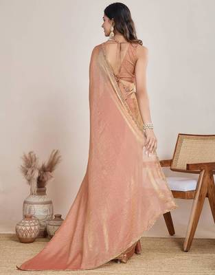 Peach chiffon embroidered saree 3