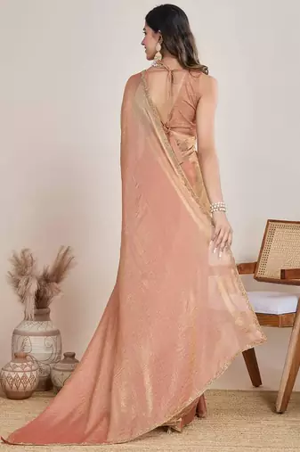 Peach chiffon embroidered saree