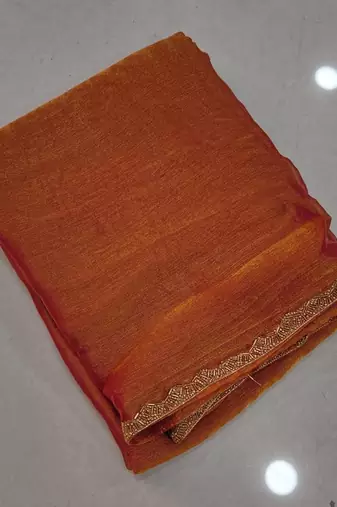 Peach chiffon embroidered saree