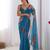Teal silk blend printed saree