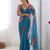 Teal silk blend printed saree