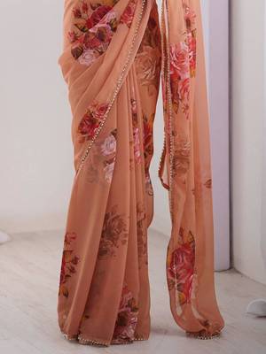 Peach silk blend printed saree 2