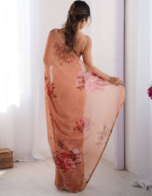 Peach silk blend printed saree 3