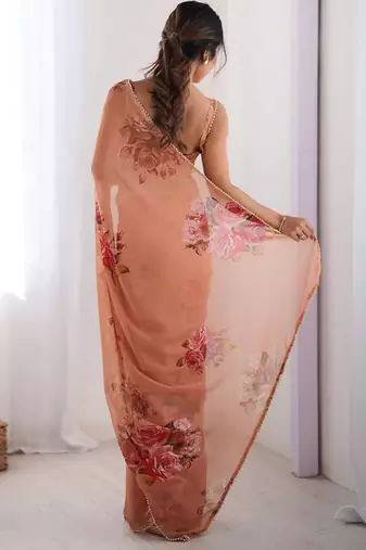 Peach silk blend printed saree