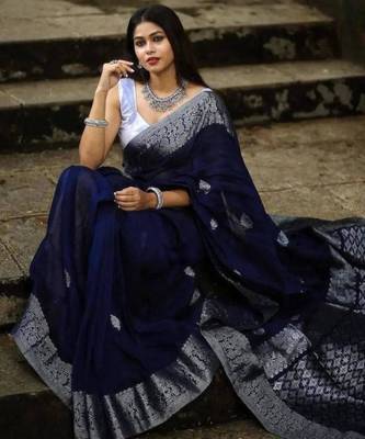 Navy blue art silk woven 1