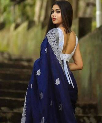 Navy blue art silk woven 2