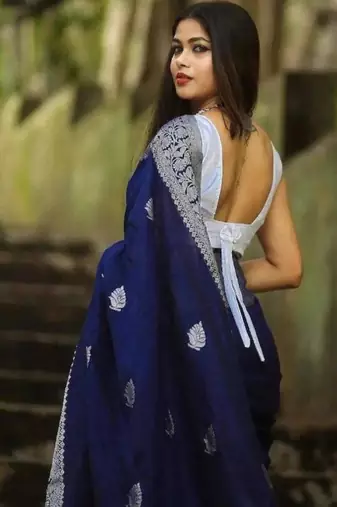 Navy blue art silk woven