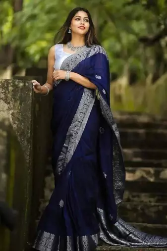 Navy blue art silk woven