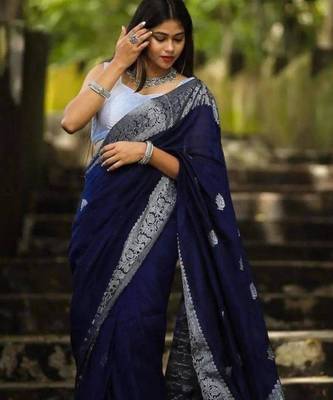 Navy blue art silk woven 4