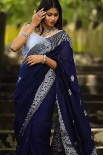 Navy blue art silk woven