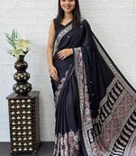Black Color Mirror Work  Satin Saree