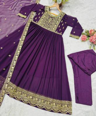 Wine soft georgette  party wear embroidery  suit set 7