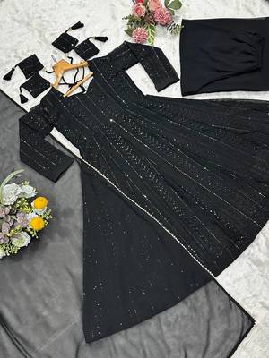 Black fuax blooming party wear embroidery  suit set 6