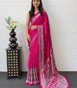 Pink Color Mirror Work  Satin Saree