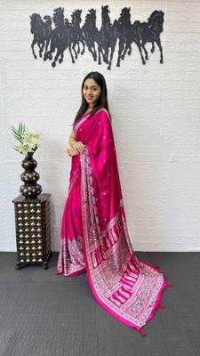Pink Color Mirror Work  Satin Saree 3