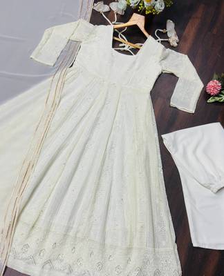 Off white soft georgette  party wear embroidery  suit set 6