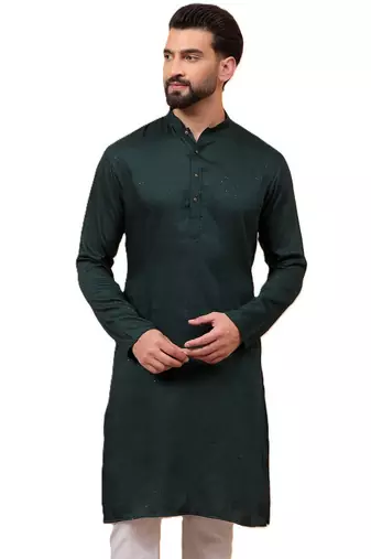 Green sequins work rayon men kurta