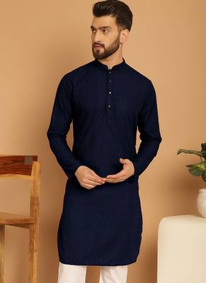 Navy blue chikankari cotton embroidery men kurta 5