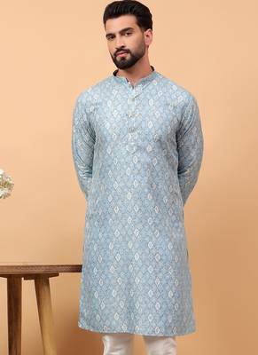 Blue sequins work aari men kurta 5
