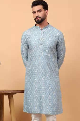 Blue sequins work aari men kurta