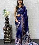 Purple Color Mirror Work  Satin Saree