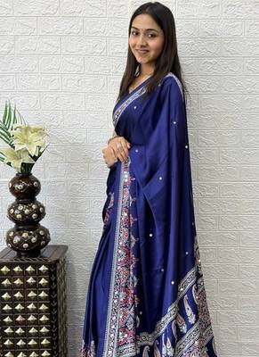 Purple Color Mirror Work  Satin Saree 2