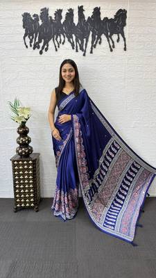 Purple Color Mirror Work  Satin Saree 3