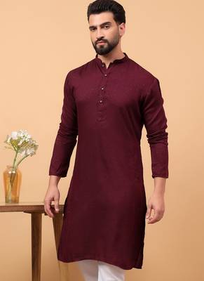 Maroon sequins work rayon men kurta 5