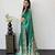 Teal Color Mirror Work  Satin Saree