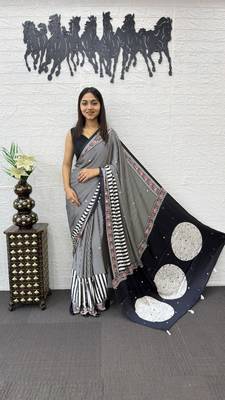 Black Color eal Mirror Hand Work with Mal Cotton Saree 2