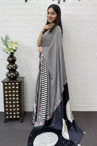 Black Color eal Mirror Hand Work with Mal Cotton Saree