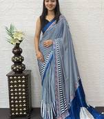 Blue Color eal Mirror Hand Work with Mal Cotton Saree