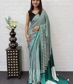 Green Color eal Mirror Hand Work with Mal Cotton Saree