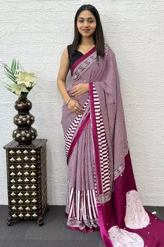 Pink Color eal Mirror Hand Work with Mal Cotton Saree