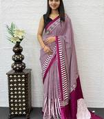 Pink Color eal Mirror Hand Work with Mal Cotton Saree