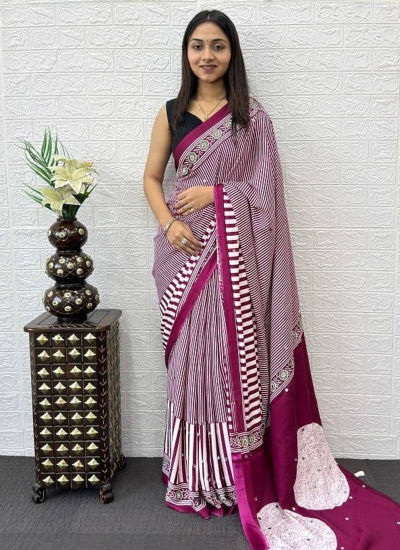 Pink Color eal Mirror Hand Work with Mal Cotton Saree