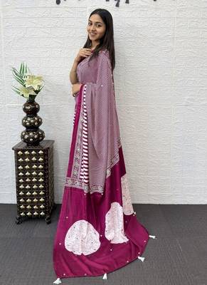 Pink Color eal Mirror Hand Work with Mal Cotton Saree 3