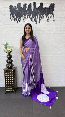 Purple Color eal Mirror Hand Work with Mal Cotton Saree 1
