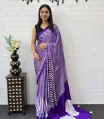 Purple Color eal Mirror Hand Work with Mal Cotton Saree