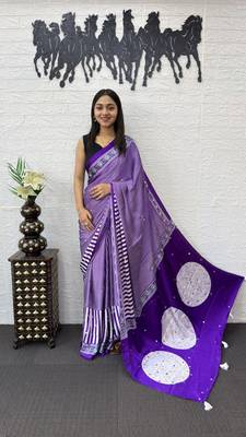 Purple Color eal Mirror Hand Work with Mal Cotton Saree 2