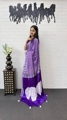 Purple Color eal Mirror Hand Work with Mal Cotton Saree 3