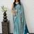 Teal Color eal Mirror Hand Work with Mal Cotton Saree
