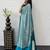 Teal Color eal Mirror Hand Work with Mal Cotton Saree