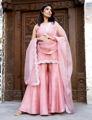Pink embroidered silk sharara set 2