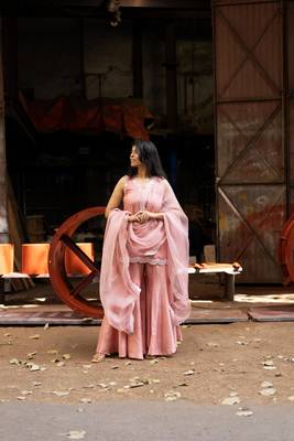 Pink embroidered silk sharara set 6