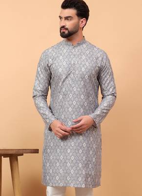 Grey sequins work aari men kurta 5